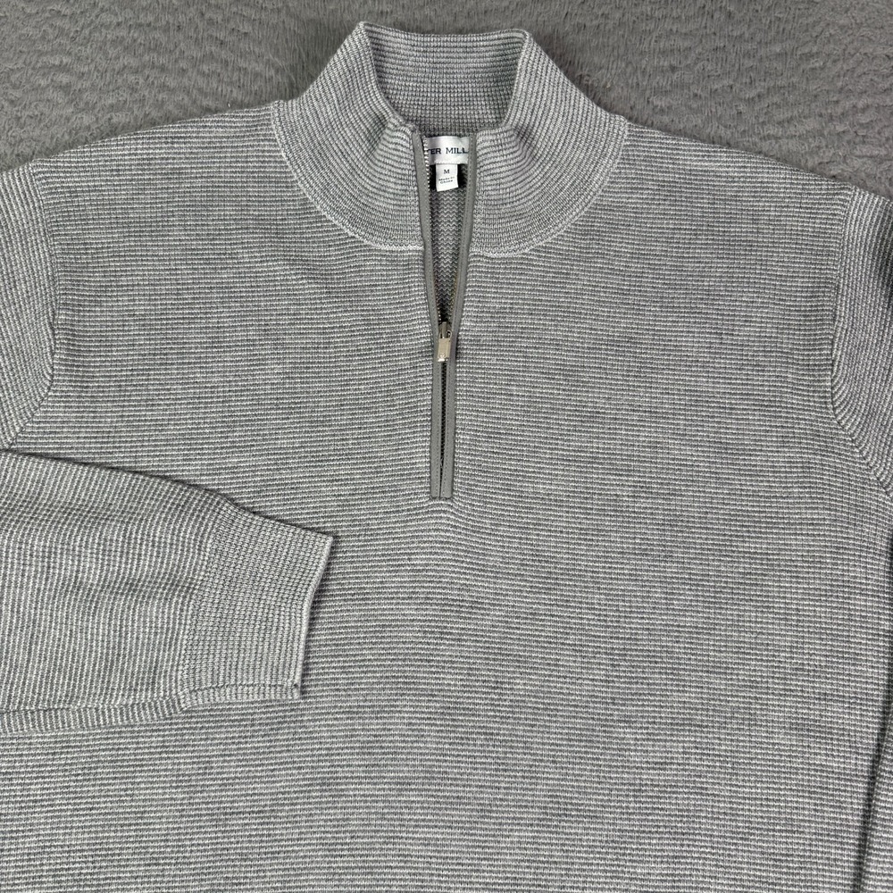 Peter Millar Merino Wool West Quarter-Zip Sweater Mens M Gray Pullover MF25S53